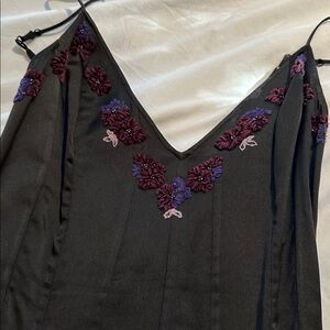 Vintage Betsey Johnson  Evening  embroidered floral  Silk  black dress size 8.
